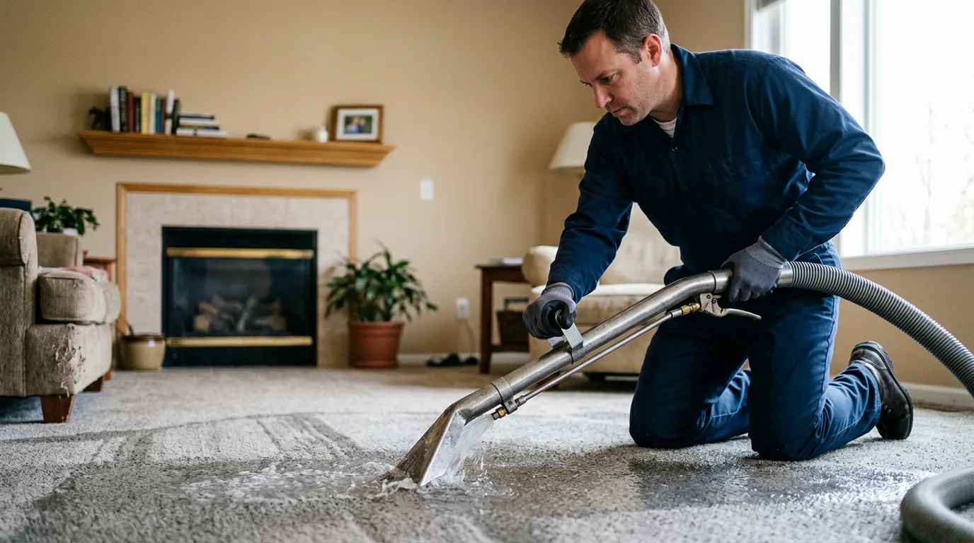 Water damage restoration technician working near Lake Pleasant, MA